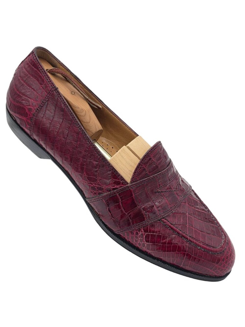 Vintage Crocodile Burgundy David Eden Exotic Italy Loafers Mens 11 Dress Shoes - Picture 8 of 15